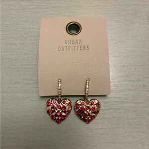 Urban Outfitters Gold Heart Earrings with Pink/Purple Gems